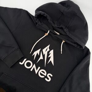 Jones Snowboards Hoodie Mens Medium Black Mountain Logo Organic Cotton Pullover